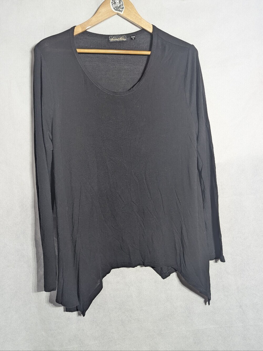 Tempted Hearts Black Asymmetrical Handkerchief Hem Long Sleeve Top L